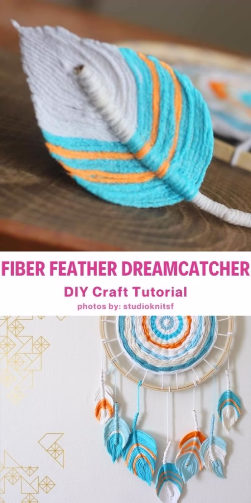 10. Fiber Feather Dreamcatcher DIY Craft