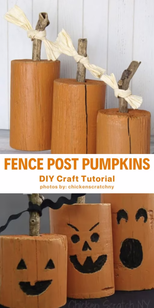 Fence Post Pumpkins - 10 DIY Front Yard Decor Ideas For Fall - Curated by Arty Crafty Crew