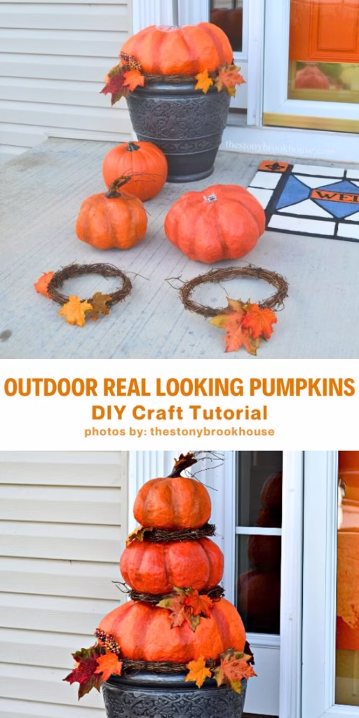 Real Looking Outdoor Pumpkins - 10 DIY Front Yard Decor Ideas For Fall - Curated by Arty Crafty Crew