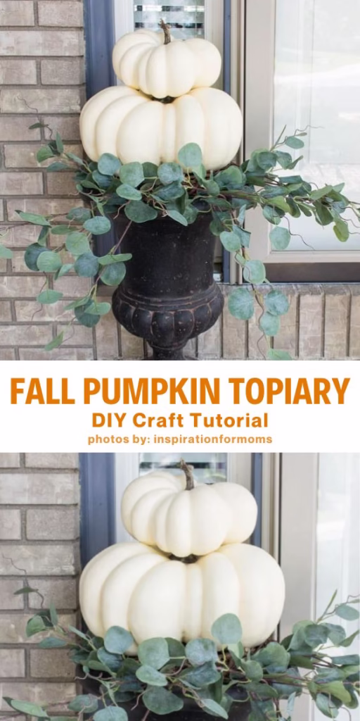 DIY Fall Pumpkin Topiary - 10 DIY Front Yard Decor Ideas For Fall - Curated by Arty Crafty Crew