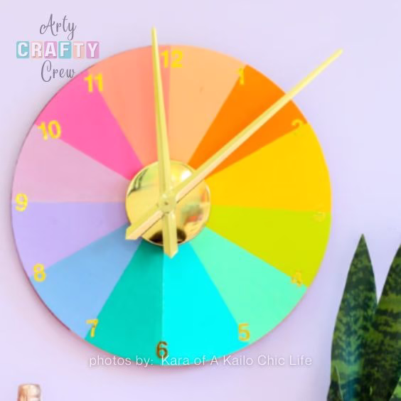 DIY Color Wheel Rainbow Clock - 15 Dopamine Decor Ideas For Your Living Room - Arty Crafty Crew