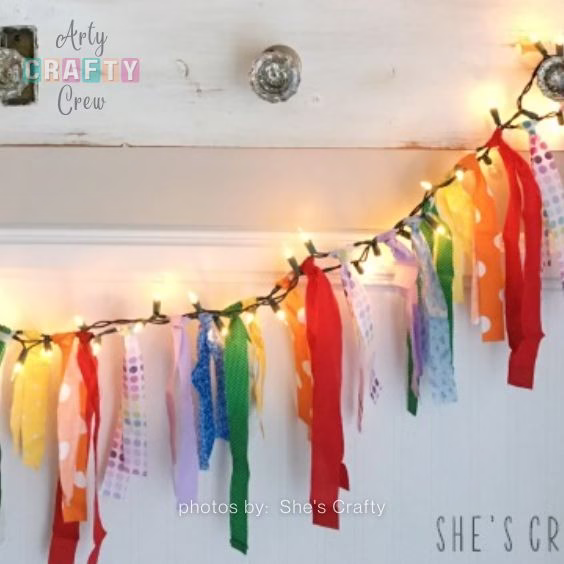 DIY Lighted Rainbow Fabric Banner - 15 Dopamine Decor Ideas For Your Living Room - Arty Crafty Crew