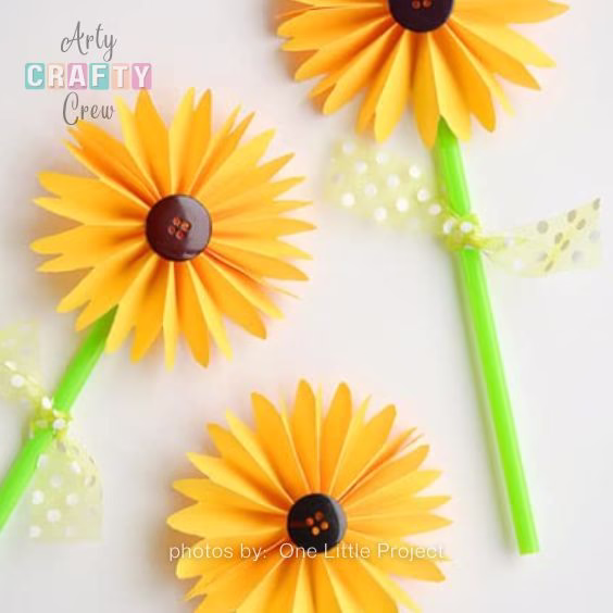 Folded Paper Sunflowers - 15 Dopamine Decor Ideas For Your Living Room - Arty Crafty Crew