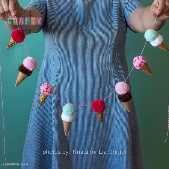 Ice Cream Pom Pom Garland - 15 Dopamine Decor Ideas For Your Living Room - Arty Crafty Crew