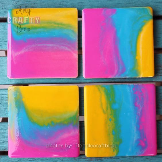 Sunset Rainbow Poured Resin Coasters - 15 Dopamine Decor Ideas For Your Living Room - Arty Crafty Crew