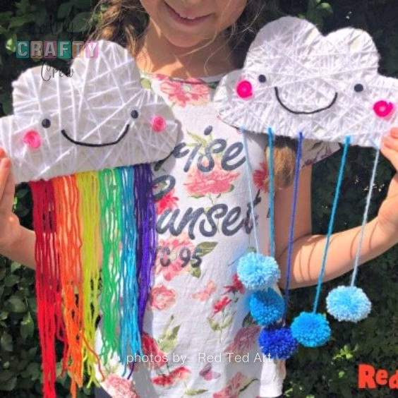 Yarn Wrapped Cloud Rainbows & Pom Poms - 15 Dopamine Decor Ideas For Your Living Room - Arty Crafty Crew