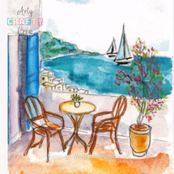 13. Mediterranean Balcony Watercolor Line Art