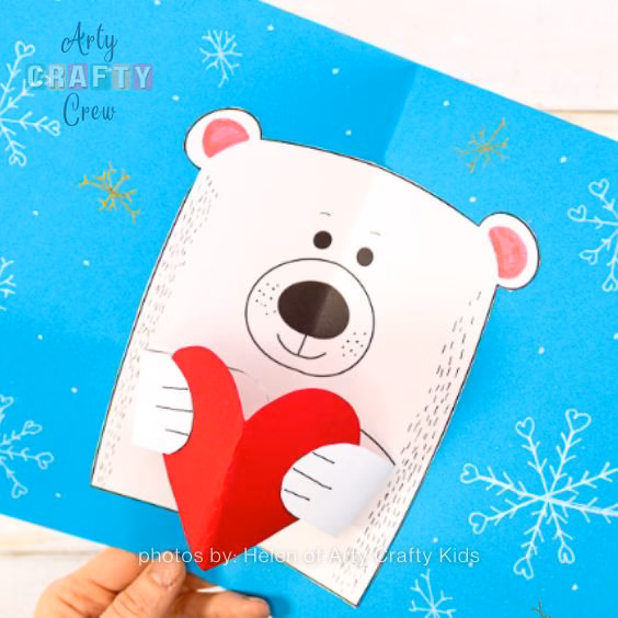 15. Polar Bear Card with a Pop Up Heart