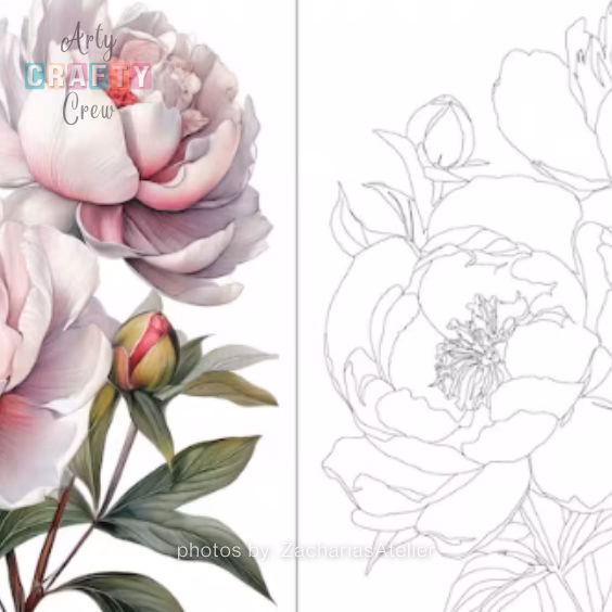 3. Peony Watercolor Outline Printable